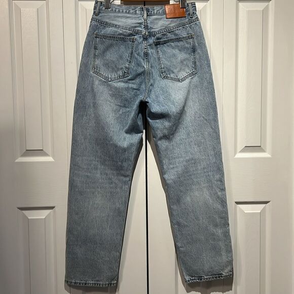 Princess Polly High Rise Asymmetrical Button Fly Light Wash Loose Fit Jeans Sz 8 - Picture 6 of 11